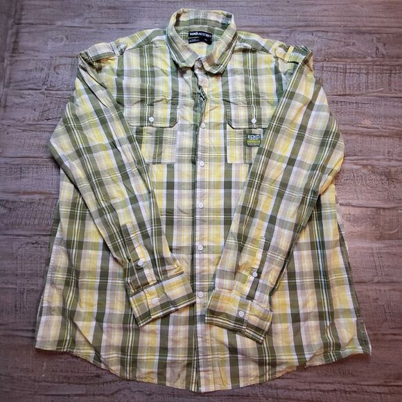 Ecko Unltd Button Up Shirt Mens 3XL Y2K Green Yellow Plaid Hip Hop Streetwear - Picture 1 of 6